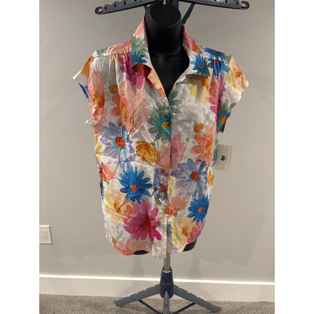 The Cat's Pajamas top Watercolor Floral Print Pajama short sleeve size med new